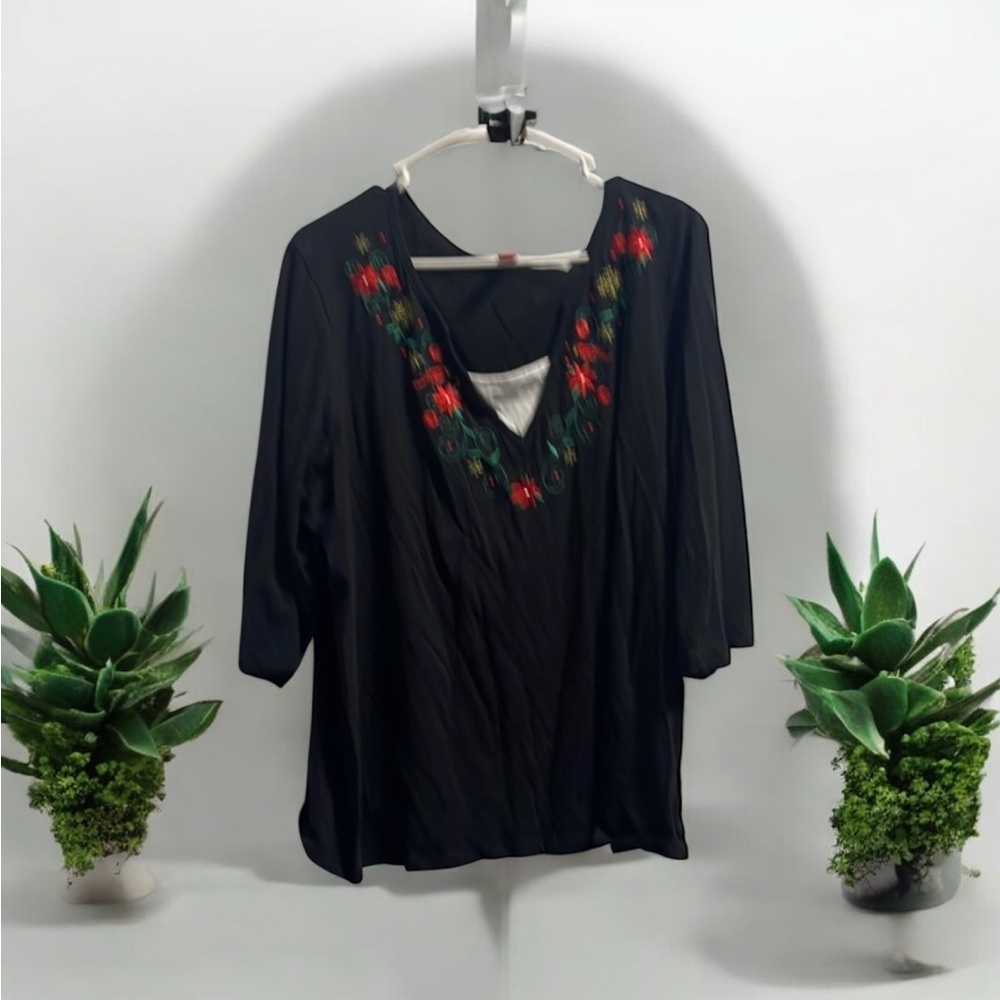 Embroidered Black Women's Top